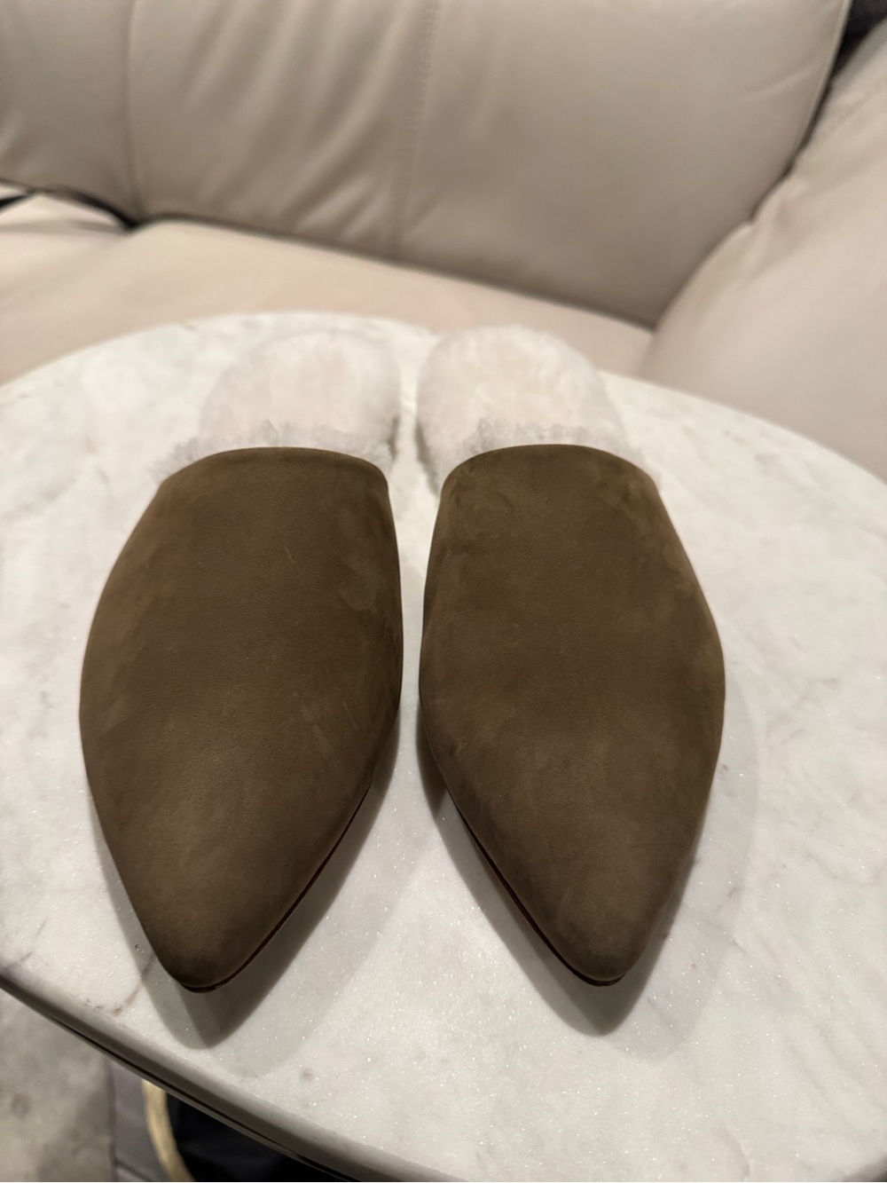 Jenni Kayne Olive Suede Pointed Backless Mules